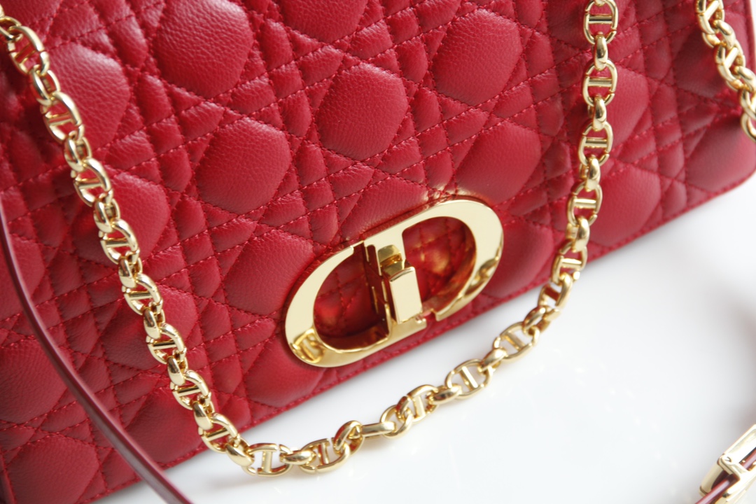 Large Dior Caro Bag Red Supple Cannage Calfskin